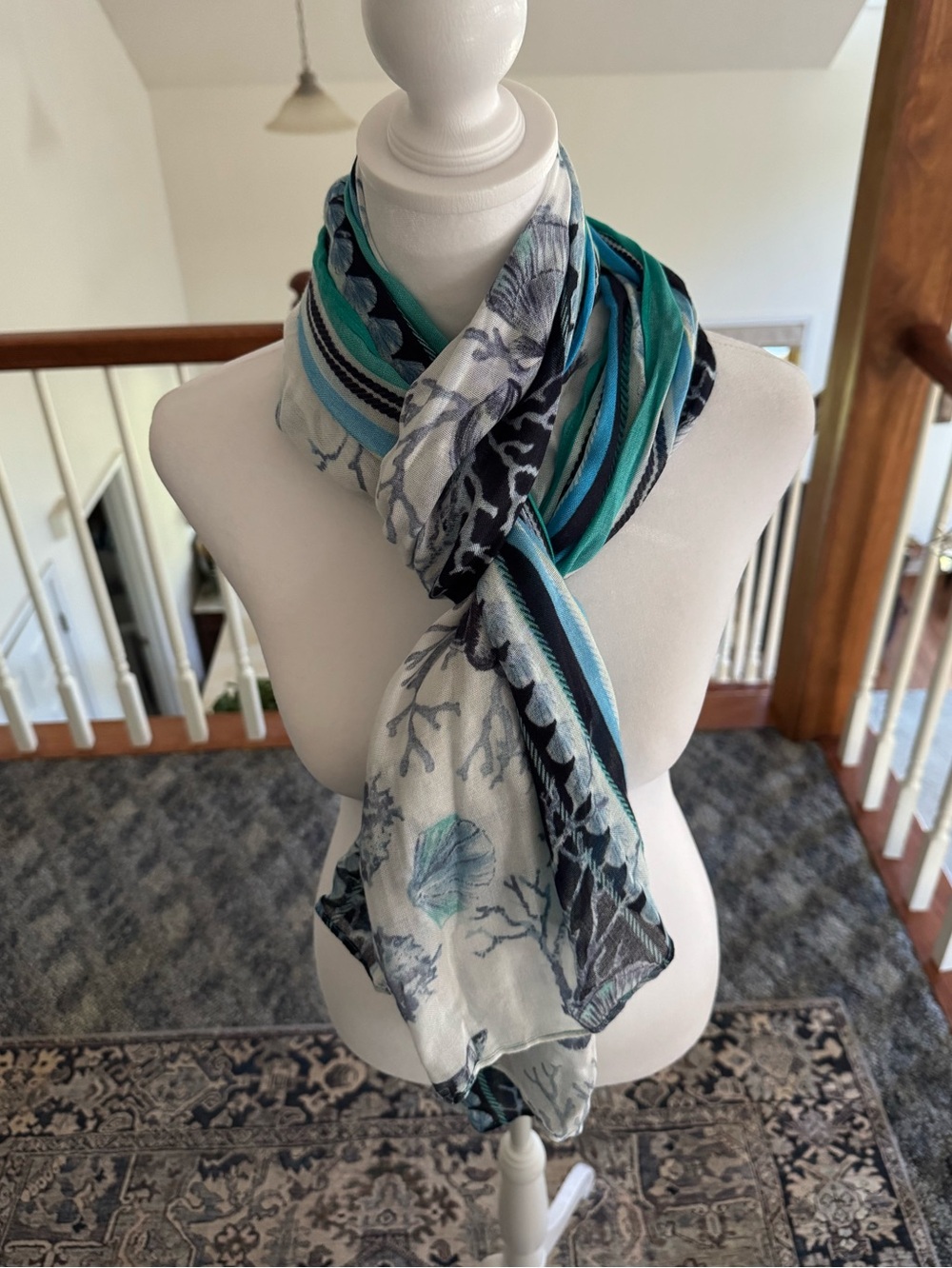 Chico's Scarf NWT Sea Life Print Oblong Scarf 72" Long 570345985 Blues White
